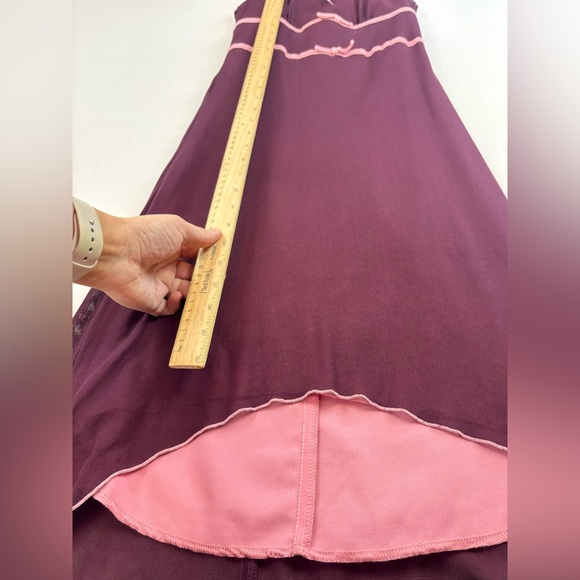VINTAGE Y2K Halter Dress Baby Doll Coachella Boho Maroon Midi Velvet High‎ Low - Picture 12 of 14